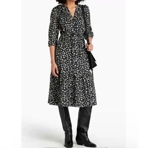 Ba&sh‎ Midi Dress Black Bowie Floral Cotton Ruffle Balloon Sleeves Size 8